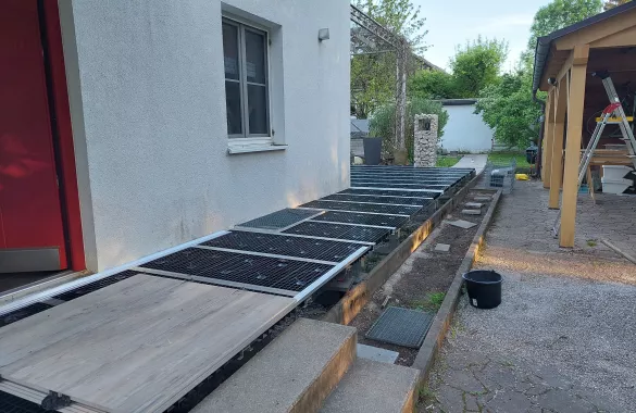 Terrasse Plattenverlegung auf Gitterrost Bodensystem