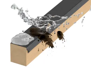 Balken mit Holzbalkenschutztape - Darstellung Schutz Witterung (Eis, Feuchtigkeit & Schmutz)